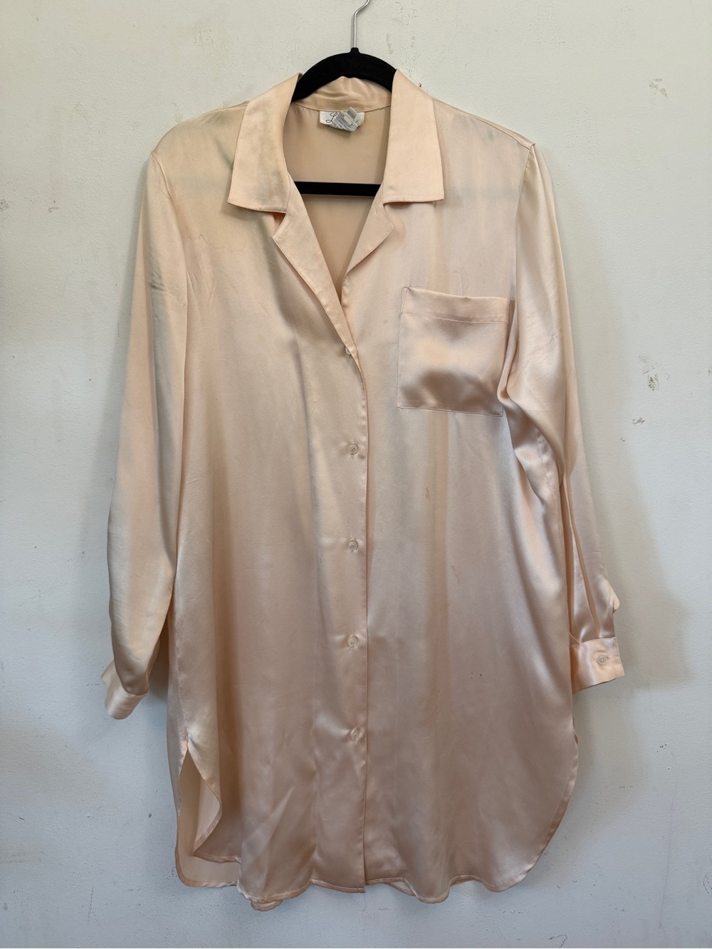 Vintage La Soie 100% Silk Button-Front Long Sleep Shirt Large